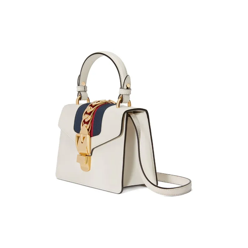 GUCCI Sylvie Leather Handbag Shoulder Bag Crossbody Bag Mini Women's White-2