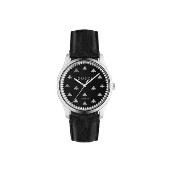 GUCCI G Timeless Collection Wrist Watch Automatic Mechanical Movement Cow Leather Strap Black Dial Men's Watches