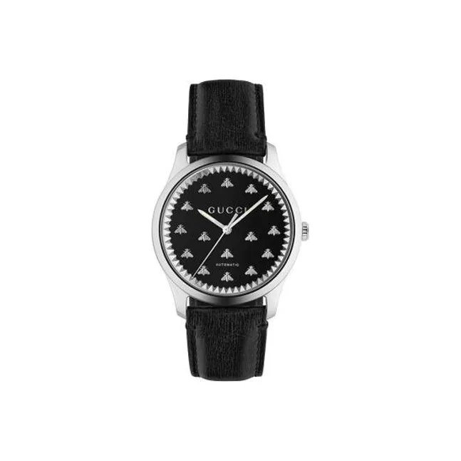 GUCCI G Timeless Collection Wrist Watch Automatic Mechanical Movement Cow Leather Strap Black Dial Men's Watches-0