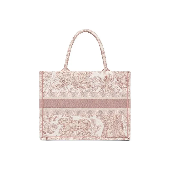 DIOR Embroidery Tote Bag Shopping Bag Shoulder Bags Handbags Medium Size Women's Rose Pink-2