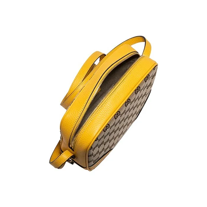 GUCCI Canvas With Leather Camera Bag, Crossbody Bag, Shoulder Bag Women's Ebony & Yellow-3