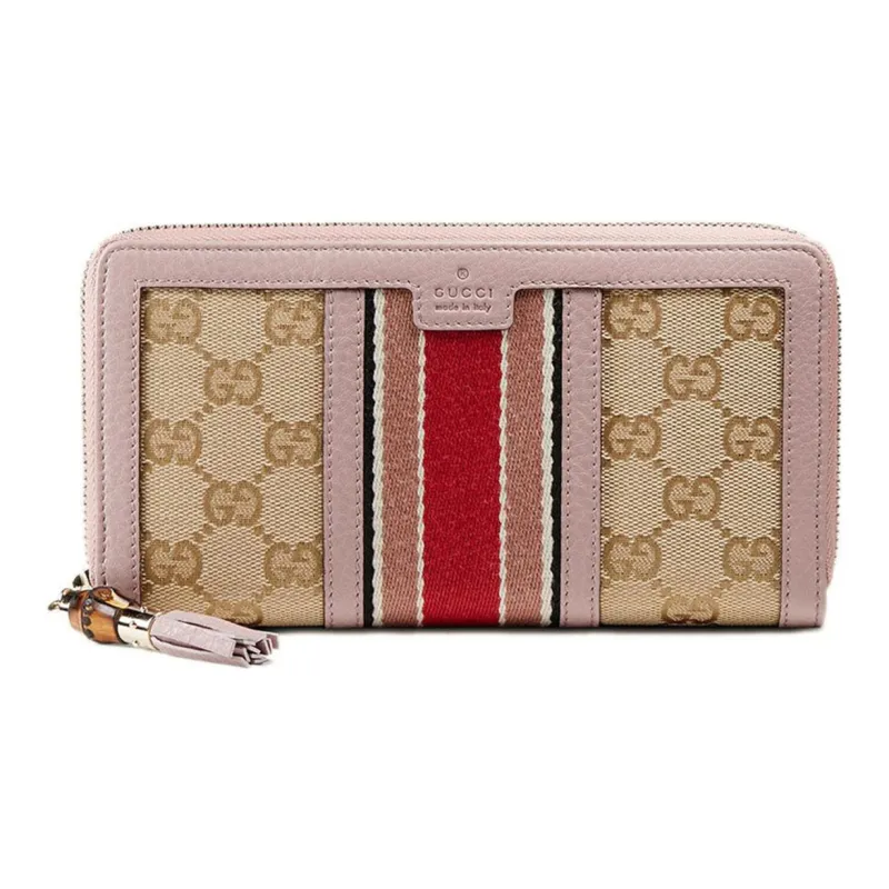 GUCCI Canvas With Leather Wallets With Money Clip Women's Raven Wood/Nude Pink-0