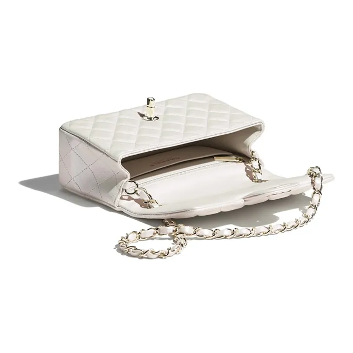 CHANEL Calfskin Chain Bag, Shoulder Bag Unisex White-3