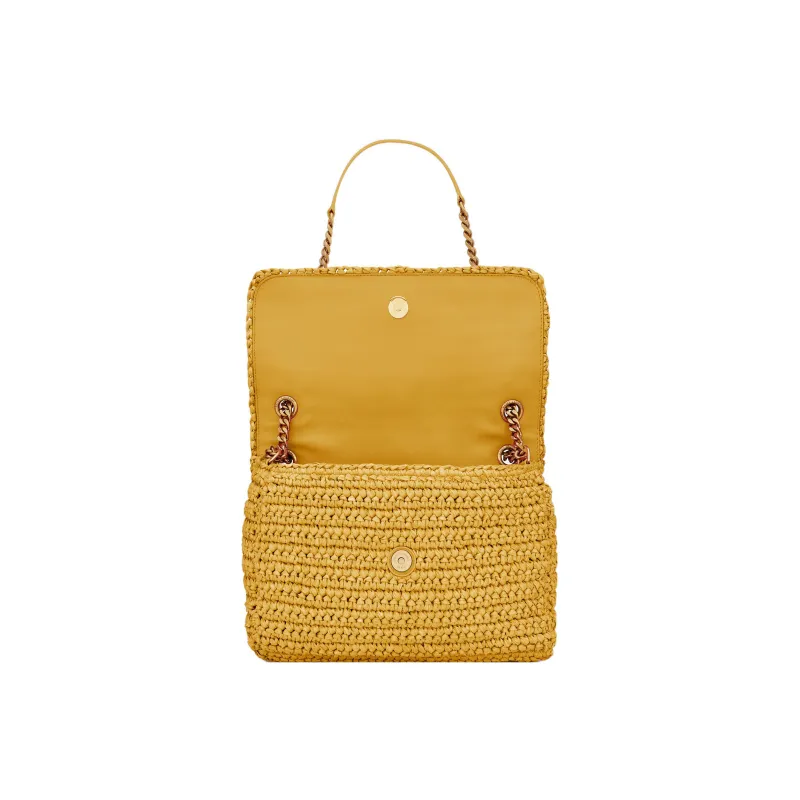SAINT LAURENT Niki Raffia Mixed Leather Hobo Bag Chain Shoulder Bag Women's Wheat-4