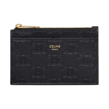 CELINE Triomphe Calfskin Zip Card Holder Women's Black