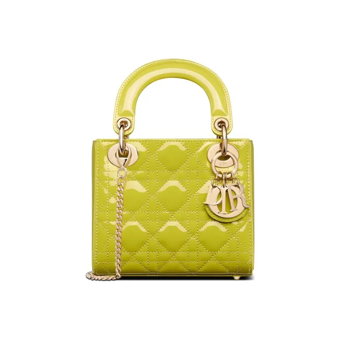 DIOR Lady Dior Patent Leather Cowhide Dior Bag Shoulder Bag Crossbody Bag Mini Women's Green Yellow-0