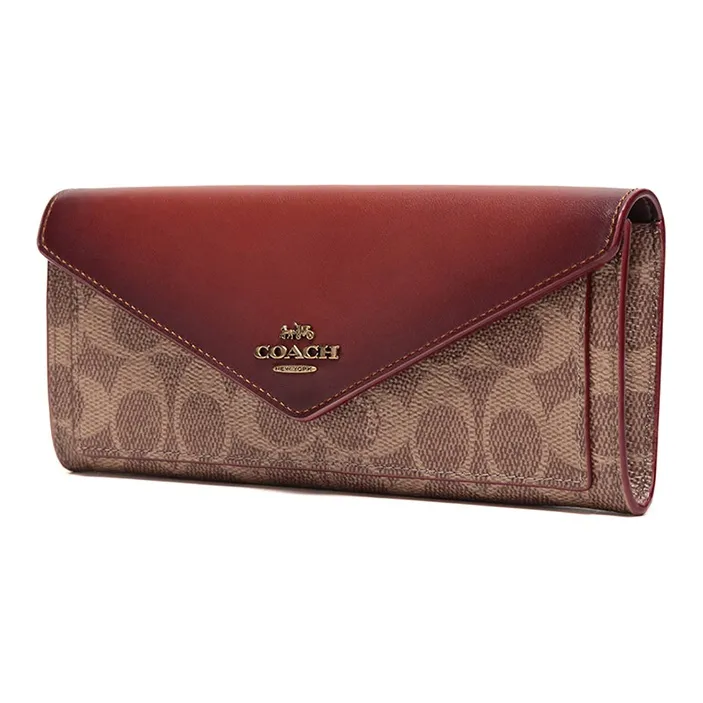COACH Soft Wallet Coated Canvas With Leather Wallet Clutch Regular Women's Dark Brown-1