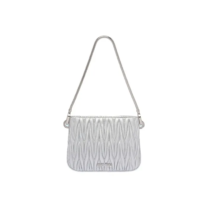 MIU MIU Maritime SASSY Soft Sheep Leather Shoulder Bag, Handbag, Shoulder Bag Women's Silver-0