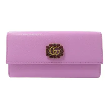 GUCCI Marmont Leather Wallet Women's Rose Red