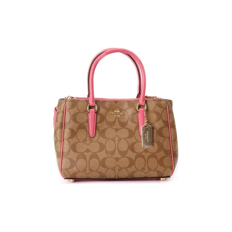 COACH Surrey PVC Handbag Briefcase Shoulder Bag Crossbody Bag Women's Coffee Monogram/Pink-0