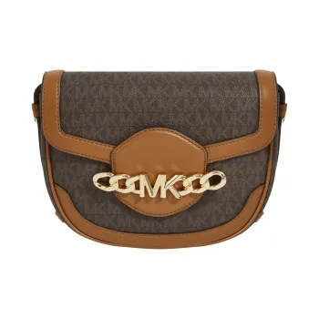 MICHAEL KORS Hally PVC Saddle Bag, Crossbody Bag, Shoulder Bag Women's Dark Brown/Acorn Brown
