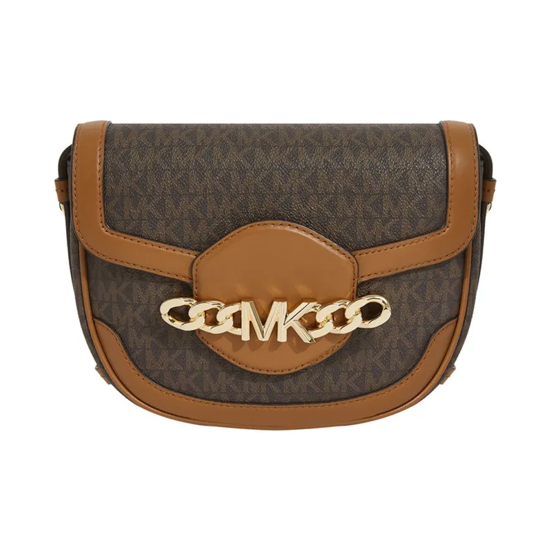 MICHAEL KORS Hally PVC Saddle Bag, Crossbody Bag, Shoulder Bag Women's Dark Brown/Acorn Brown-0