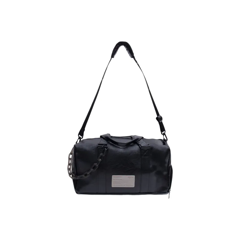 KILLWINNER PVC Leather Bucket Bag Handbag Shoulder Bag Crossbody Bag Travel Bag Medium Size Unisex Black-2