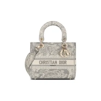 DIOR Embroidery Lady Dior Bag, Handbag, Shoulder Bag, Crossbody Bag Medium Size Women's Gray