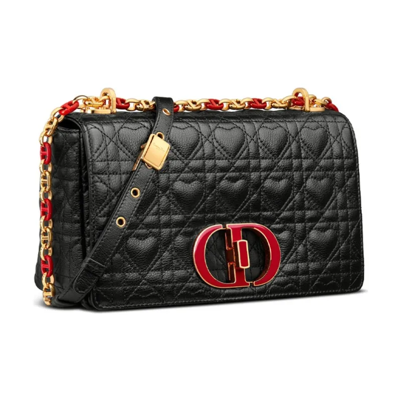 DIOR Cow Leather Chain Shoulder Bag, Crossbody Bag, Handbag Women's Black-1