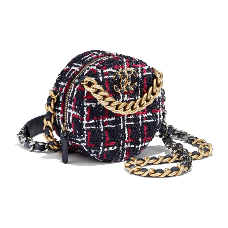 CHANEL 19Bag Soft Woolen Patchwork Round Bag, Chain Evening Bag, Clutch, Shoulder Bag Women's Blue White Red-3