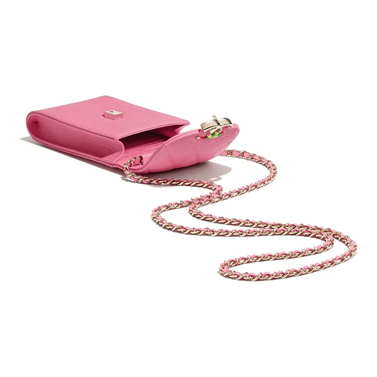 CHANEL Grain Embossed Calfskin Cell Phone Pouch Women's Pink-3