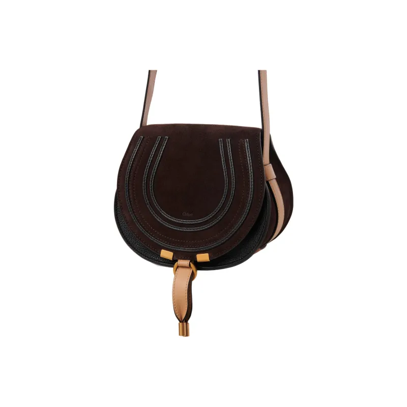 Chloe Marcie Suede Studded Calfskin Saddle Bag Shoulder Bag Crossbody Bag Small Size Women's-1