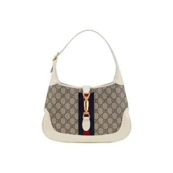 GUCCI Jackie 1961 Canvas With Leather Trim Crescent Shoulder Bag Shoulder Bag Women's White Brown Multicolor