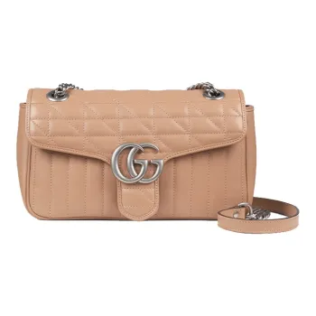 GUCCI GG Marmont Quilted Leather Shoulder Bag, Crossbody Bag Small Size Women's Rose Beige/Milk Tea