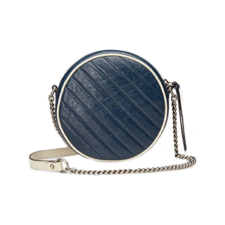 GUCCI Quilted Leather Round Bag, Shoulder Bag, Crossbody Bag Mini Women's Blue/White-1