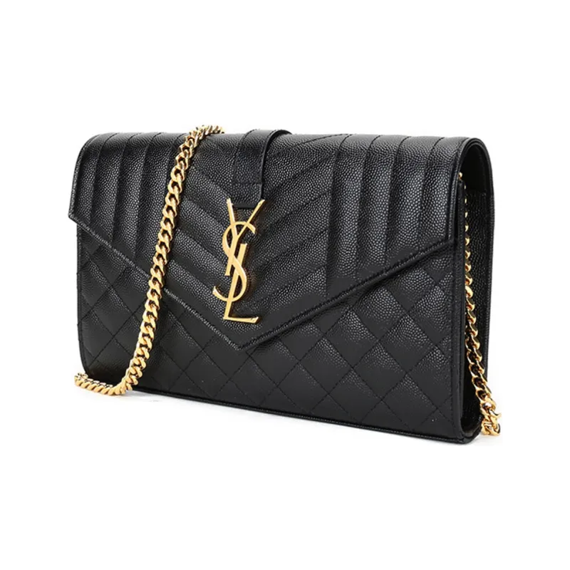 SAINT LAURENT Monogram Chain Wallet Grain De Poudre Black-1