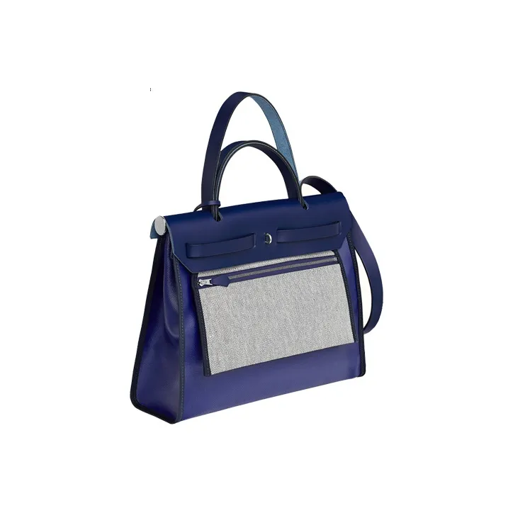 HERMES Herbag Zip H Berline Canvas With Hunter Cow Leather Canvas Bag Shoulder Bag Crossbody Bag Handbag Women's Purple-1