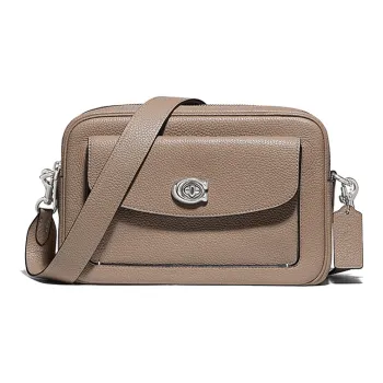 COACH Leather Small Square Camera Bag Crossbody Bag Shoulder Bag Women's Milk Tea