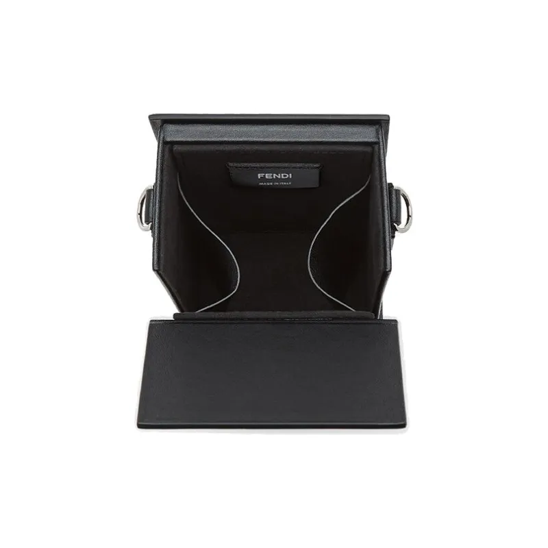 FENDI Leather Box Bag Cell Phone Pouch Shoulder Bag Crossbody Bag Men's Black & Multicolor-2