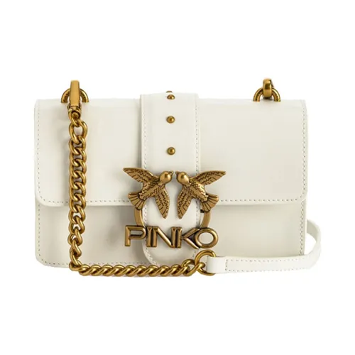 PINKO SIMPLY Cow Leather Flying Bird Swallow Bag Shoulder Bag Crossbody Bag Mini Women's White