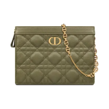 DIOR Caro Soft Cow Leather Clutch Women's Pine Green Color