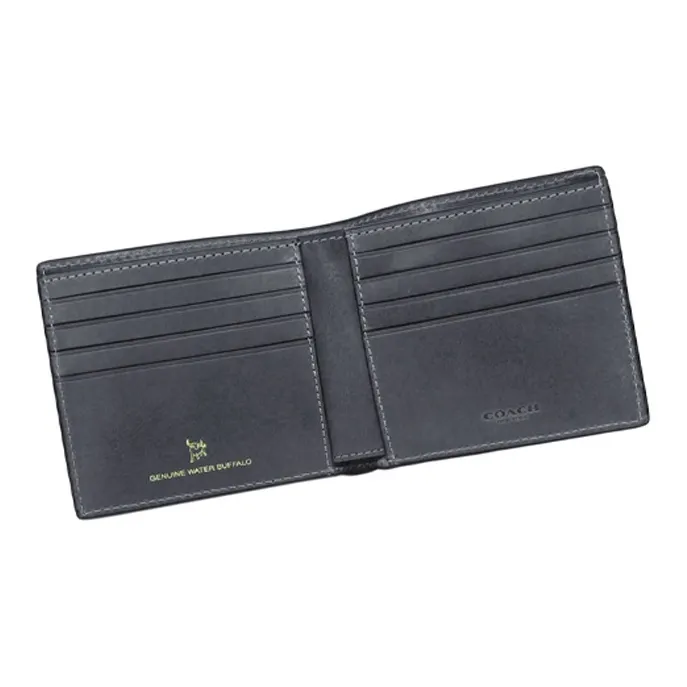 COACH Billfold Wallet Double-Layer Cow Leather Material Card Holder Gift Box Set Wallet Unisex Gray-3
