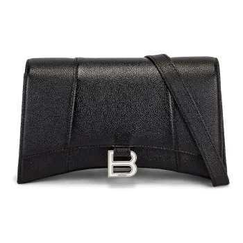 Balenciaga Hourglass Grained Calfskin Hourglass Bag Handbag Small Size Women's Black