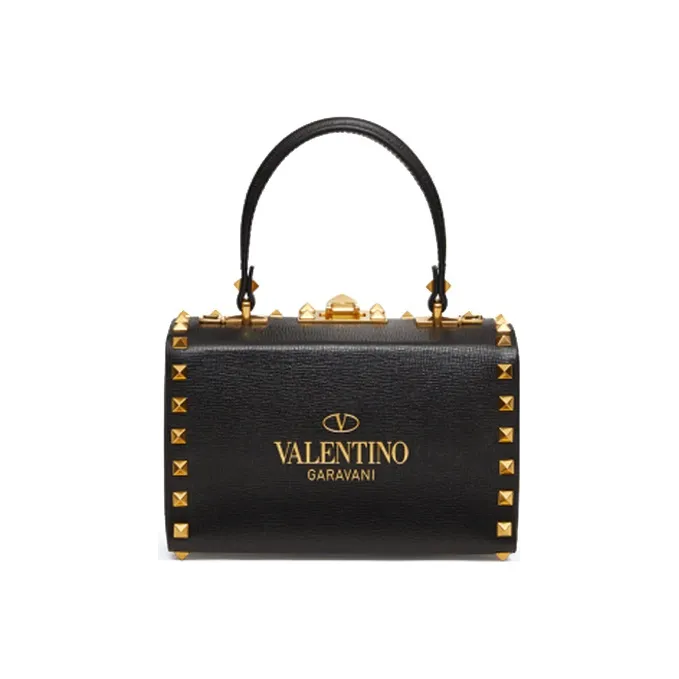 Valentino ROCKSTUD ALCOVE Grain Calfskin Box Bag, Handbag, Shoulder Bag, Crossbody Bag Women's Black-2