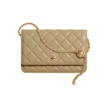 CHANEL 22c Early Spring Sheepskin Wallet, Crossbody Bag, Shoulder Bag On Chain Women's Milk Tea
