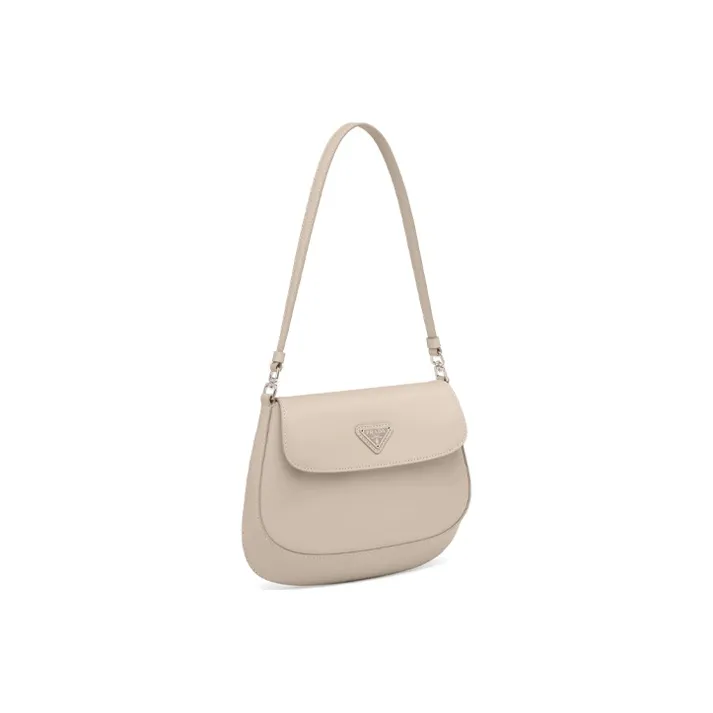 PRADA Cleo Leather Shoulder Bag, Crossbody Bag Trumpets Women's Desert Beige-1