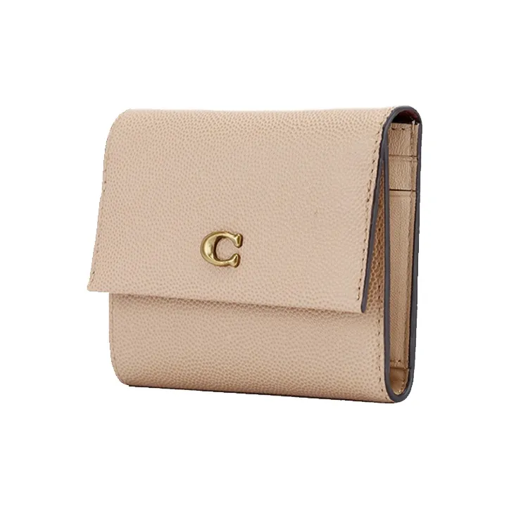 COACH Foldover Leather Wallet, Wallet Women's Camel-1