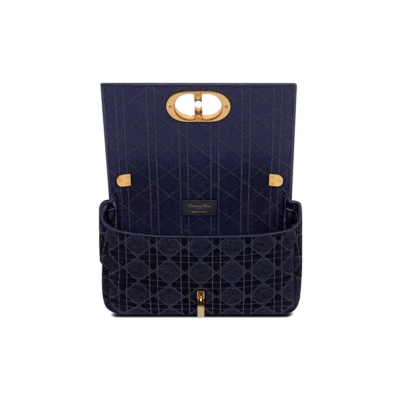 DIOR Caro Velvet Cotton Shoulder Bag Crossbody Bag Women's Blue-2