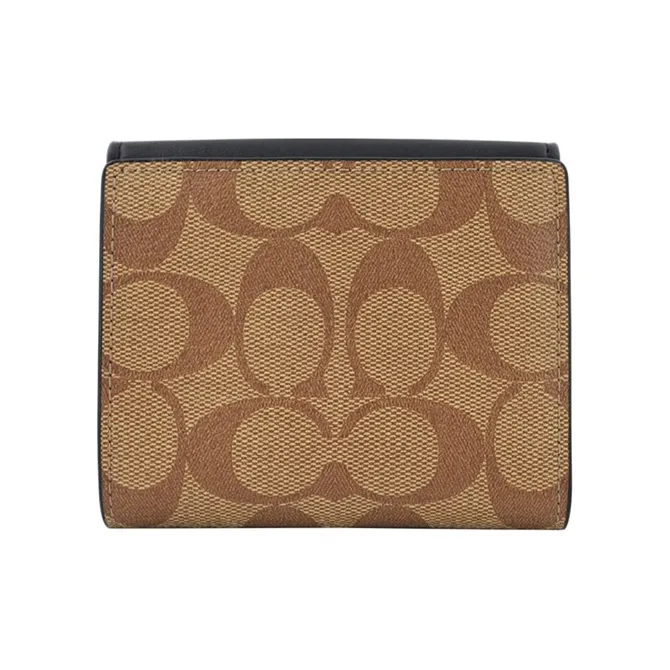 COACH Georgie Monogram Canvas With Leather Clutches Wallets Small Size Women's Black & Brown-4