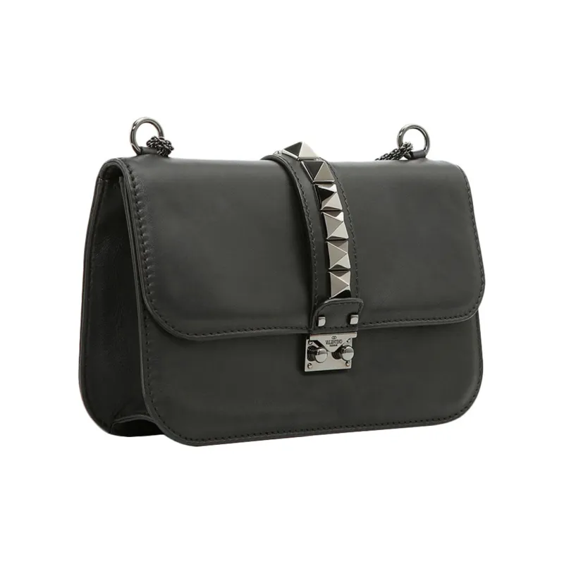 Valentino Rockstud Leather Chain Bag Messenger Bag Shoulder Bag Crossbody Bag Regular Black-1