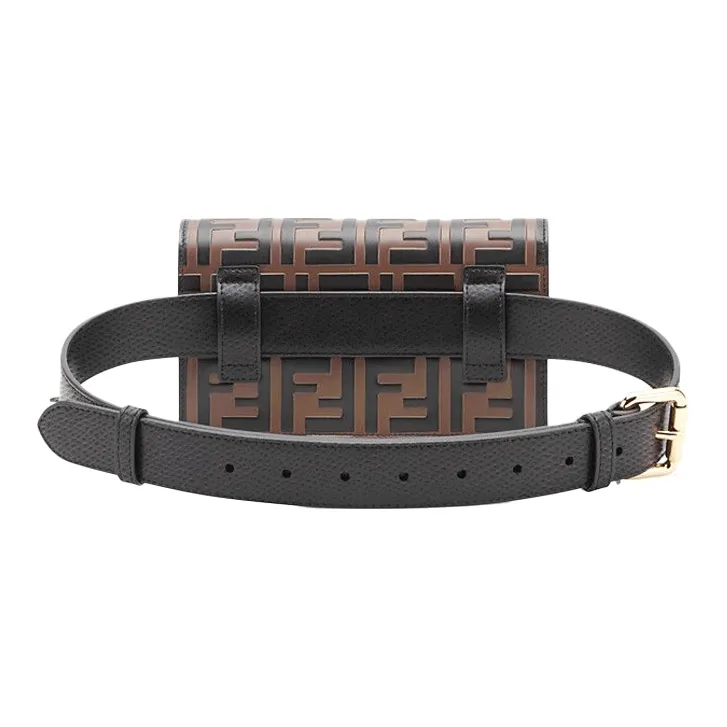 FENDI Kan I Cow Leather Shoulder Bag Crossbody Bag Fanny Pack Women's Brown & Black & Red-2
