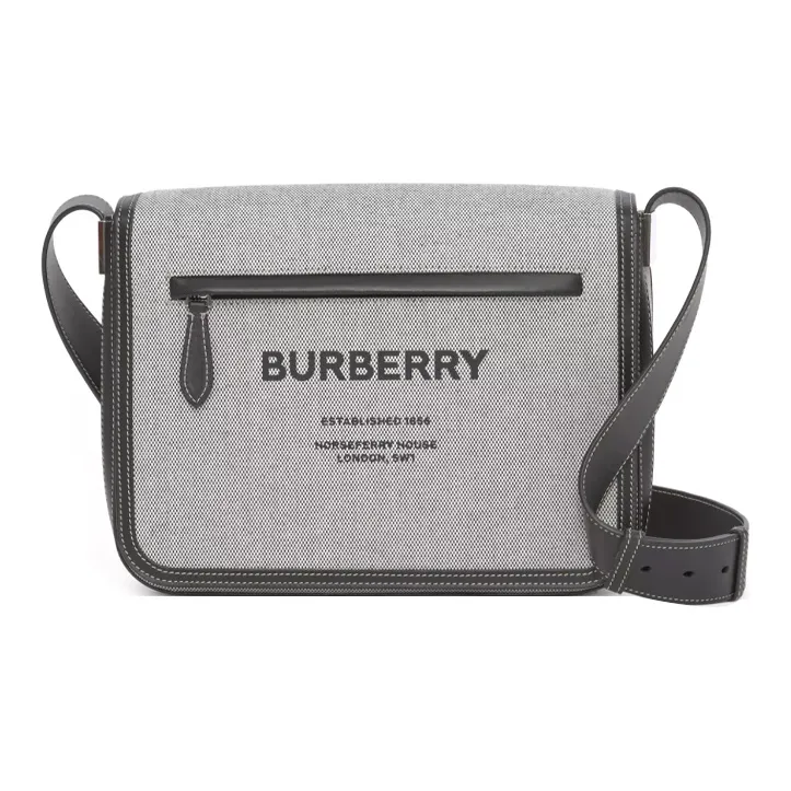 Burberry Cotton Canvas Messenger Bag Small Size Men's Gray-0