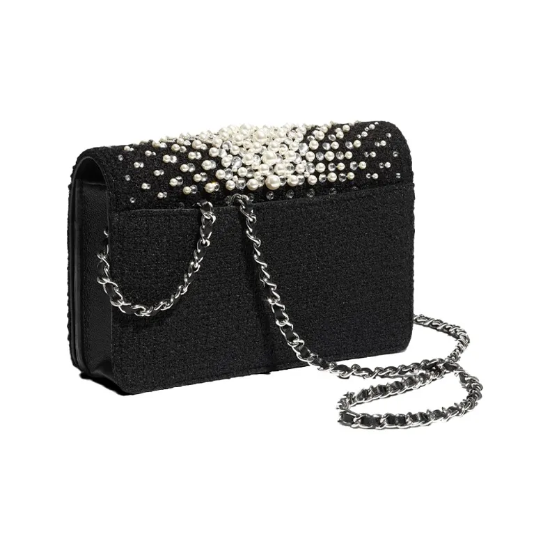 CHANEL WOC Tweed And Cowhide Chain Shoulder Bag, Crossbody Bag Women's Black-1
