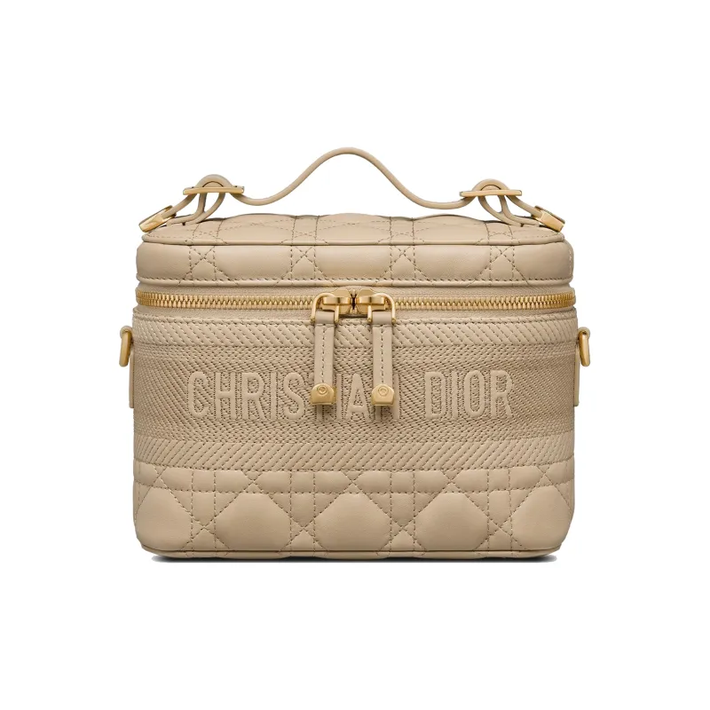 DIOR Lady Dior Sheepskin Makeup Bag Handbag Shoulder Bag Trumpets Women's Beige-0