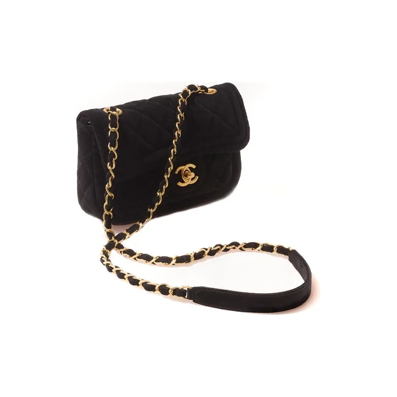 CHANEL Suede Effect Cow Leather, Gold Metal Shoulder Bag Mini Women's Black-2