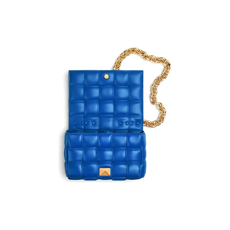 Bottega Veneta Chain Cassette Padded Intreccio Shoulder Bag Cobalt-3