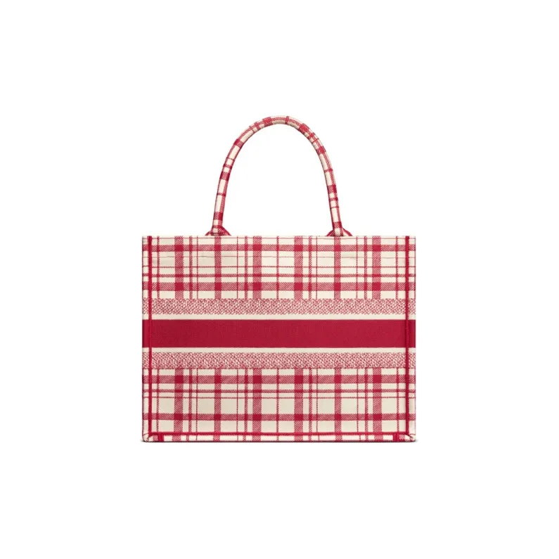 DIOR BookTote Embroidery Tote Bag Shopping Bag Handbag Small Size Women's Red Overlapped Plate-3