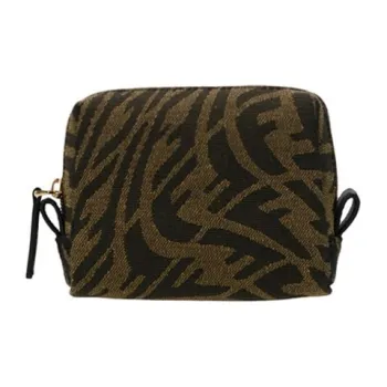 FENDI Cotton Makeup Bag Toiletry Bag Storage Bag Clutch Regular Women's Tan