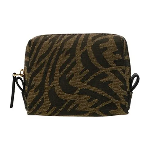 FENDI Cotton Makeup Bag Toiletry Bag Storage Bag Clutch Regular Women's Tan-0