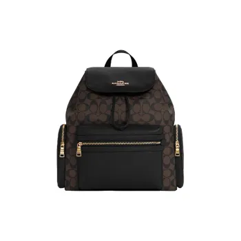 COACH Baby Canvas With Leather Backpack Mom Bag Backpacks Large Size Unisex Black Brown
